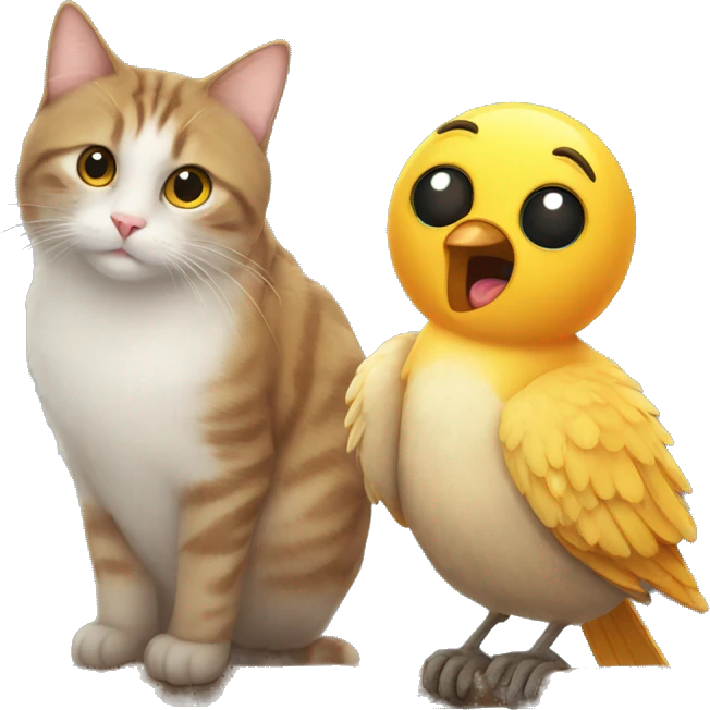 a cat and bird that are in love emoji