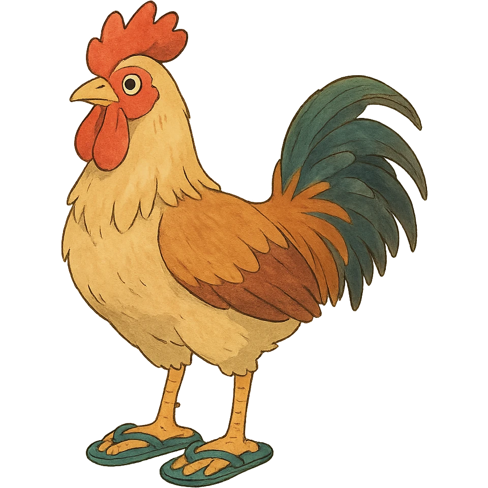 ghibli style a rooster wearing flip-flops emoji