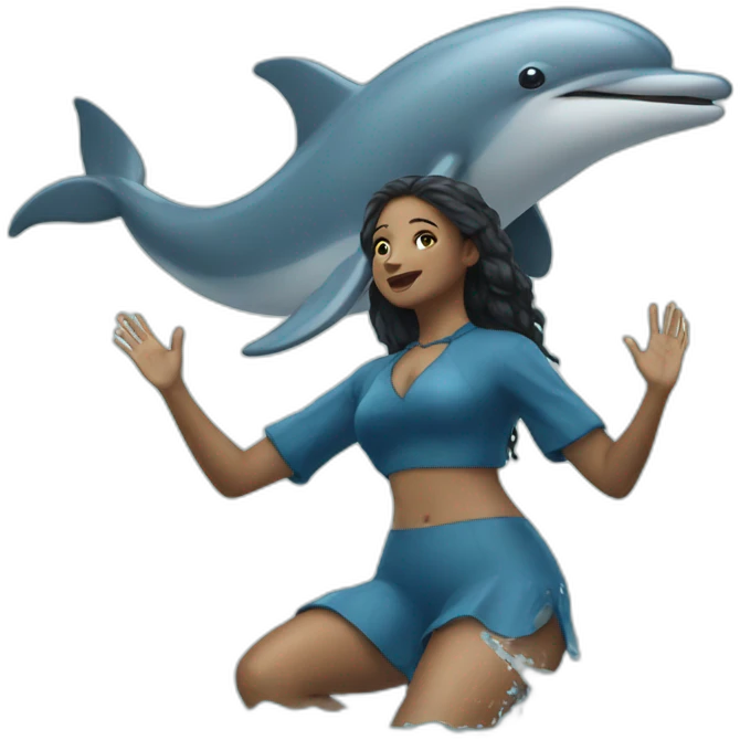 Siren playing with dolphin emoji
