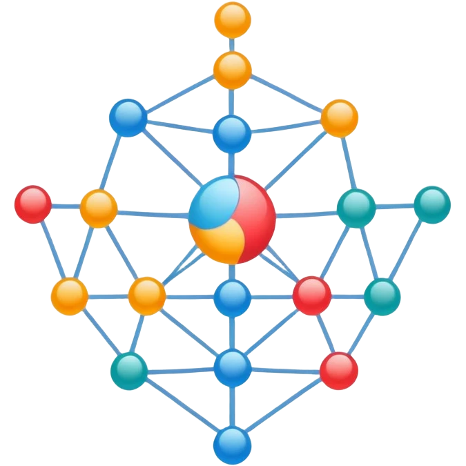 neural network with nodes and connections, simple colorful design for telegram emoji