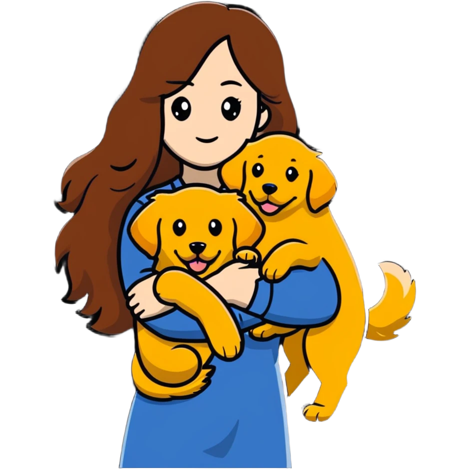 woman with long brown hair holding a golden retriever dog in her arms emoji