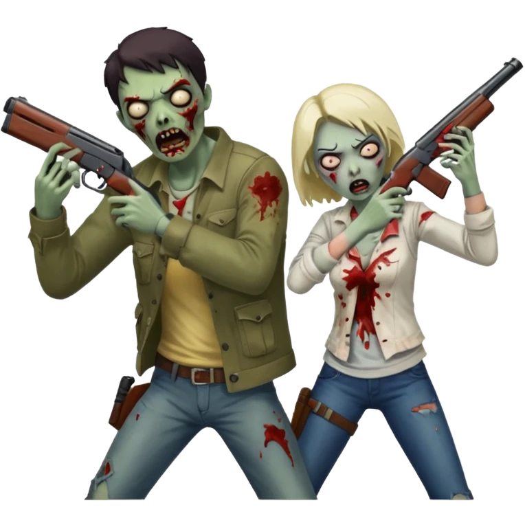 Survivor aiming shotgun at zombie, zombie in front, action pose, blood flying, no background













 emoji