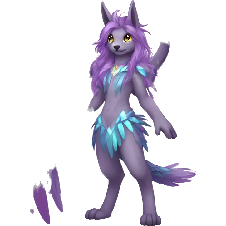 Anthro Sona Cool Cute Adorable Colorful Shy Winged Shiny Fakemon-Fantasy-Creature With Long Hair-Mane Full Body emoji