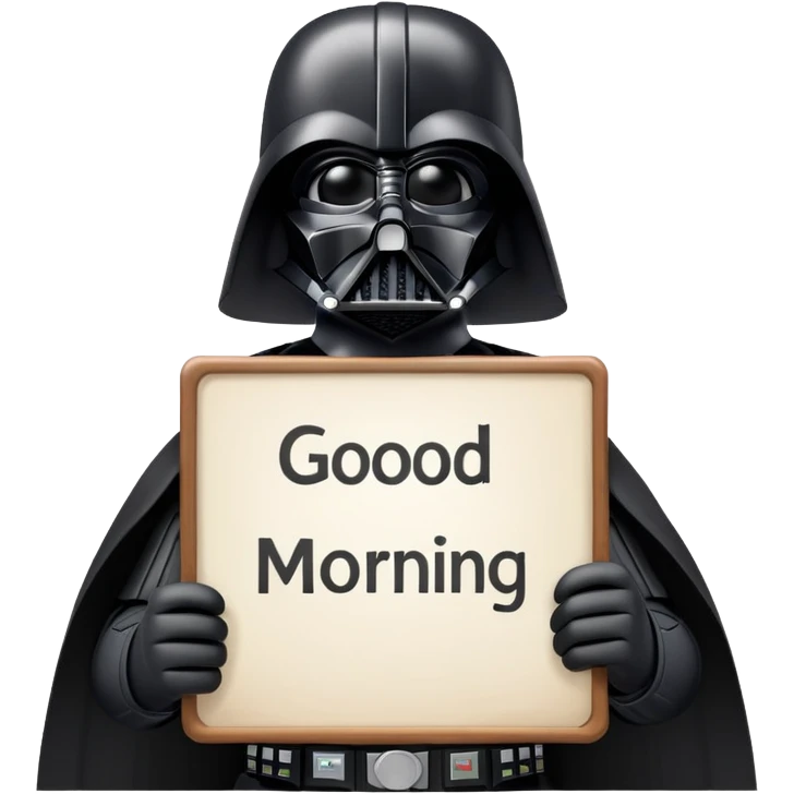 Darth Vader with a sign that says good morning emoji