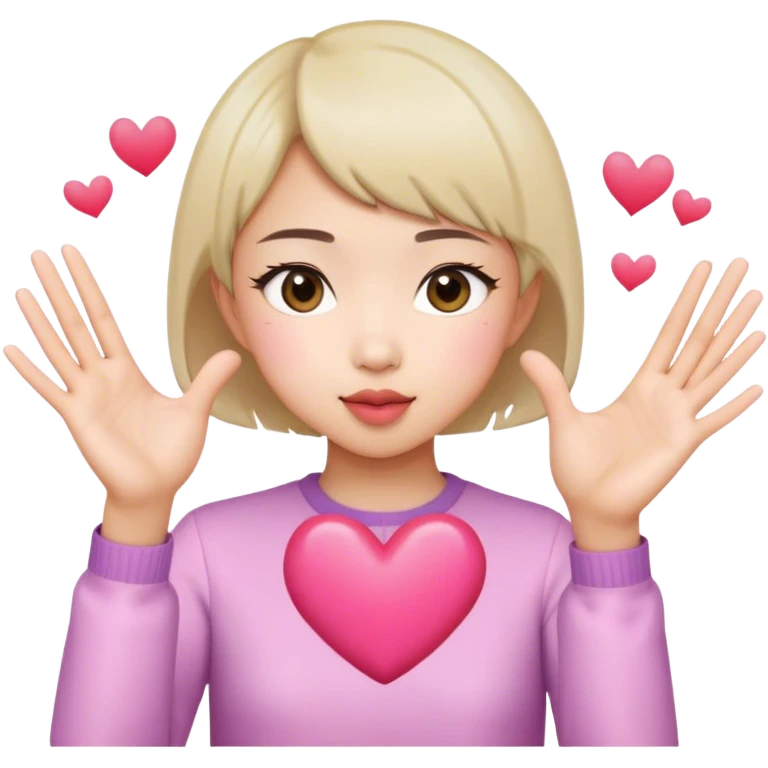 Short hair Asian girl kissing with pinky heart  emoji