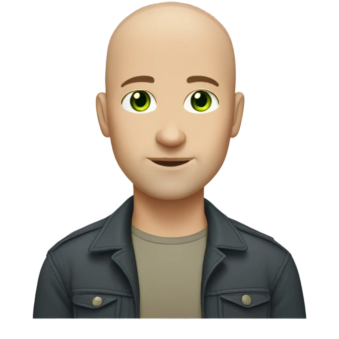 light skinned Caucasian bald male, green eyes, brown stubble emoji