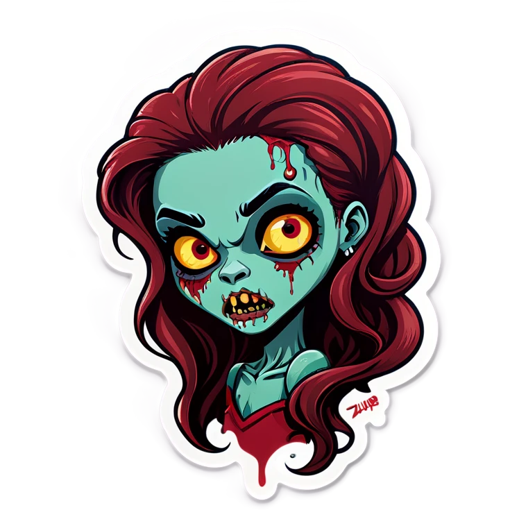 Curled long hair dark red girl zumbi emoji