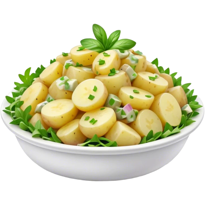 Cinematic Realistic Kartoffelsalat Dish Emoji, showcasing a traditional potato salad with fresh herbs and tangy dressing rendered with lifelike detail and vibrant, natural lighting. emoji