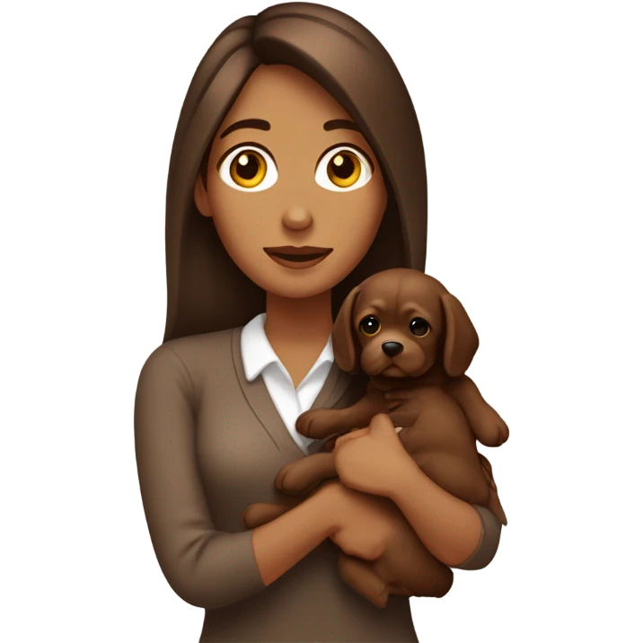 Mujer con cabello chocolate y su perrita color café clarito emoji