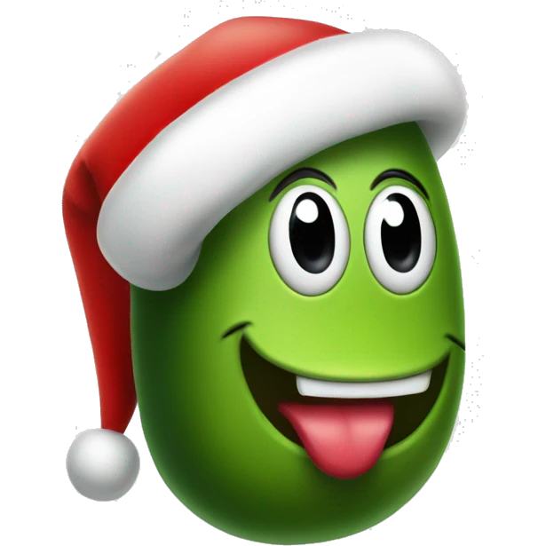 A big Christmas pickle wearing Santa hat emoji