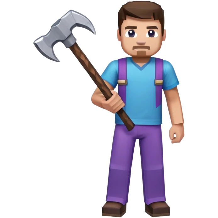 Steve from Minecraft, character with blue shirt and purple pants, holding a pickaxe emoji