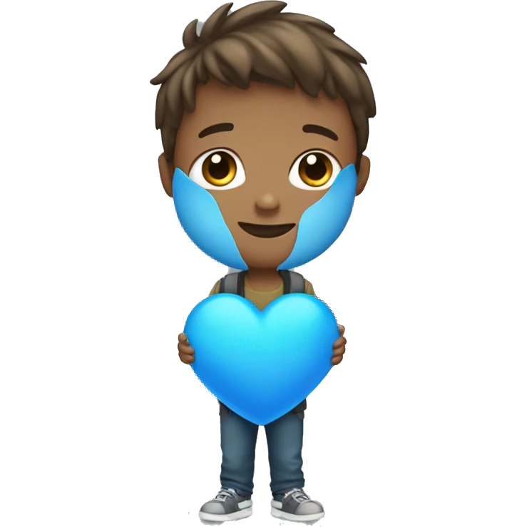 Boy with a lithe blue heart emoji