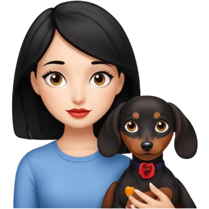 A black haired girl with pretty makeup and her dachshund emoji