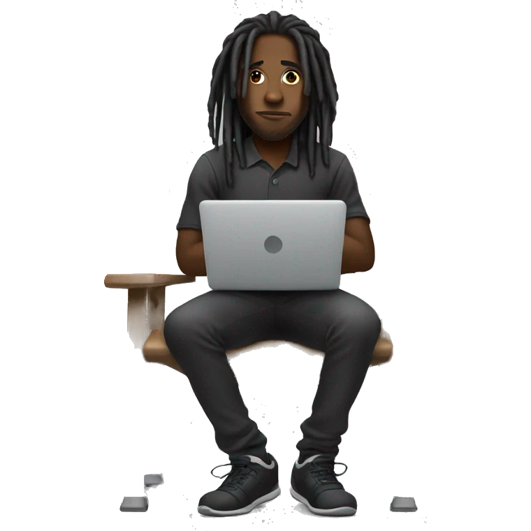 Black-guy-with-dreads-wearing-black-trackstuit-sitting-down-on-chair facing-foward-focused-on-laptop-computer- emoji