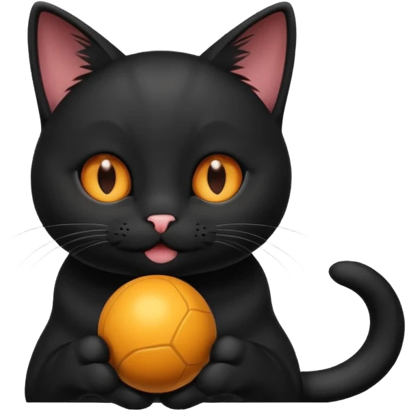happy black cat playing with small ball emoji