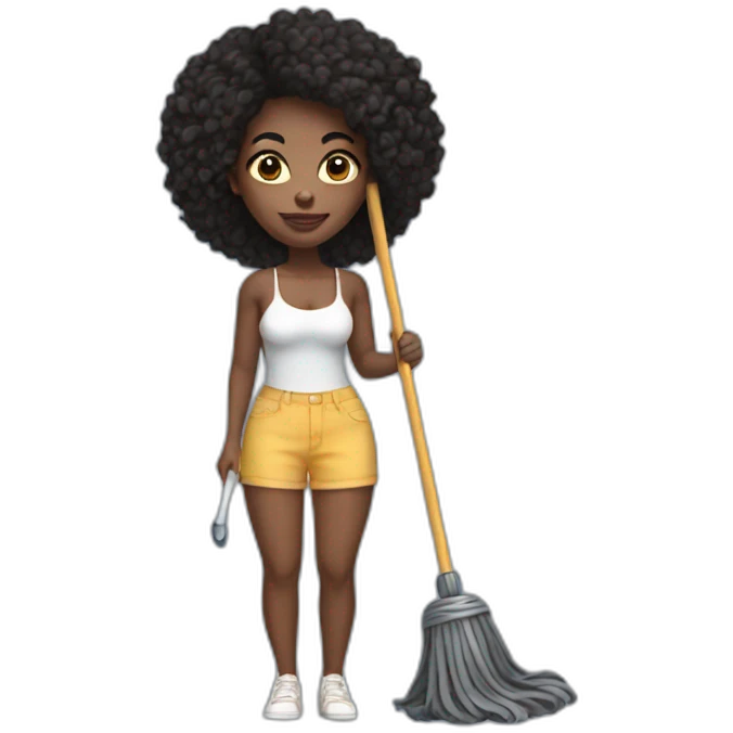 pretty black woman with shorts and a crop top holding a mop emoji