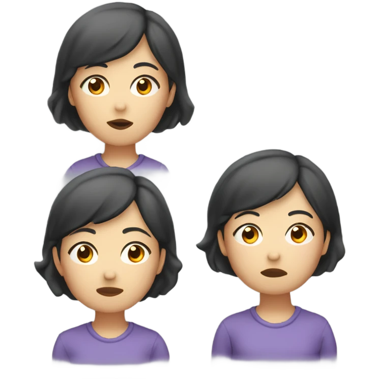  a 35-year old, female, Asian woman, short hair, inquisitive, hand on chin, deep thinking emoji