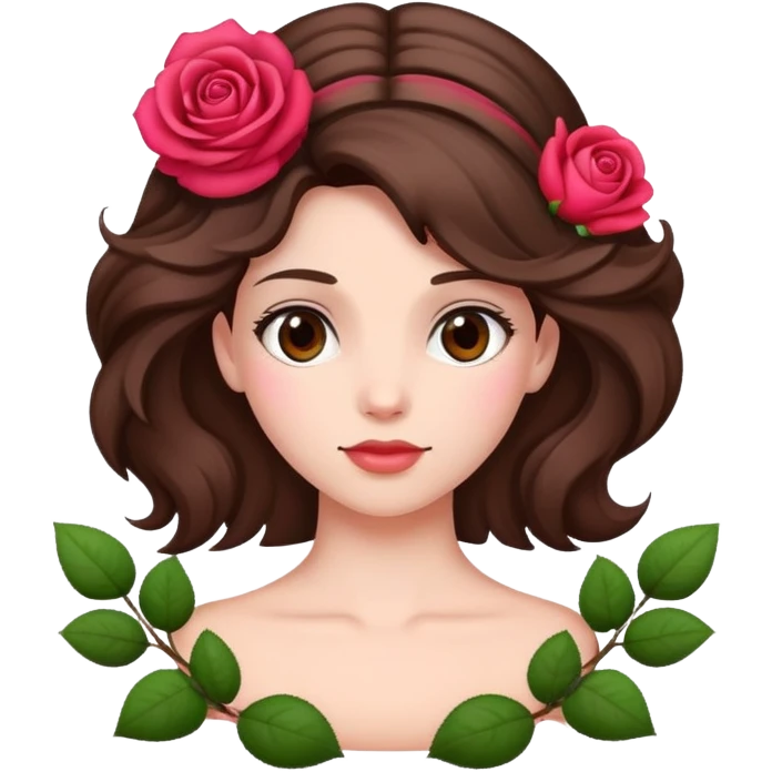 Girl brunnette with rose in Hair emoji