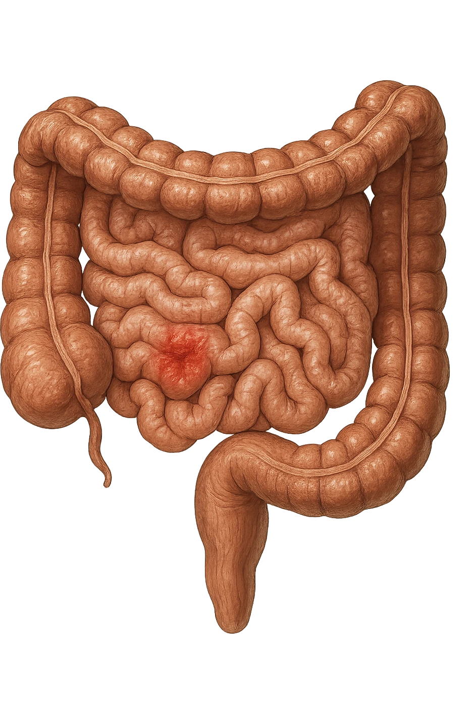intestino anatomico realistico con red spot di infiammazione emoji