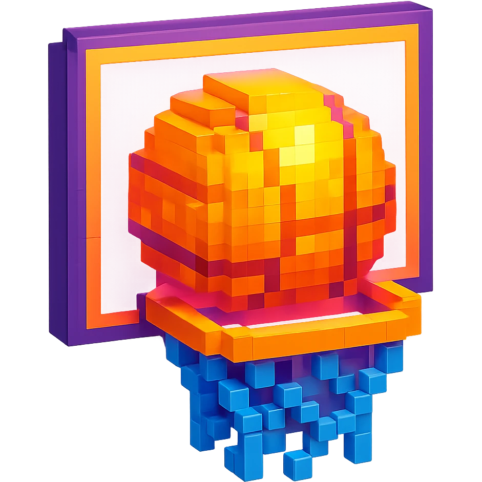 святящейся баскетбольный мяч в сетке, no background emoji