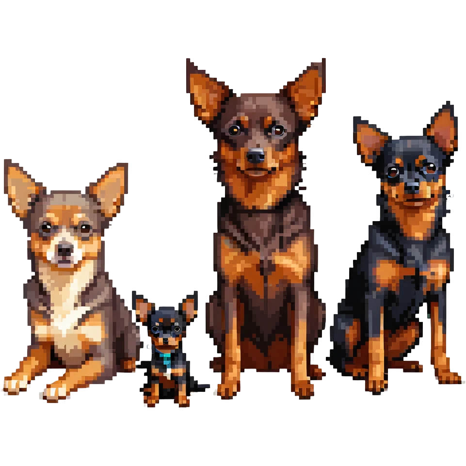 two dark-colored shepherd dogs and a dark-colored miniature pinscher Chihuahua together emoji