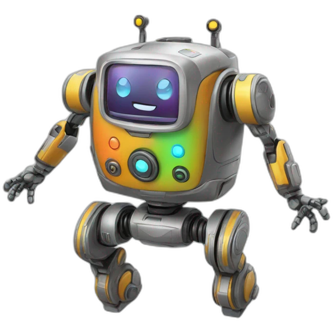 a cheerful multi-colored jumping robot emoji