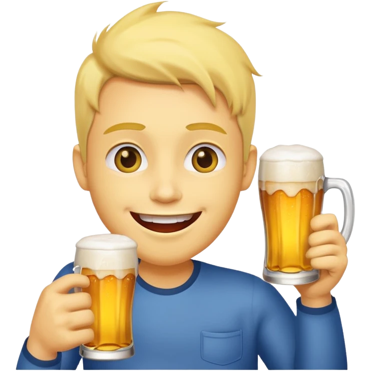 Yellow face woth a happy expression holding a beer emoji