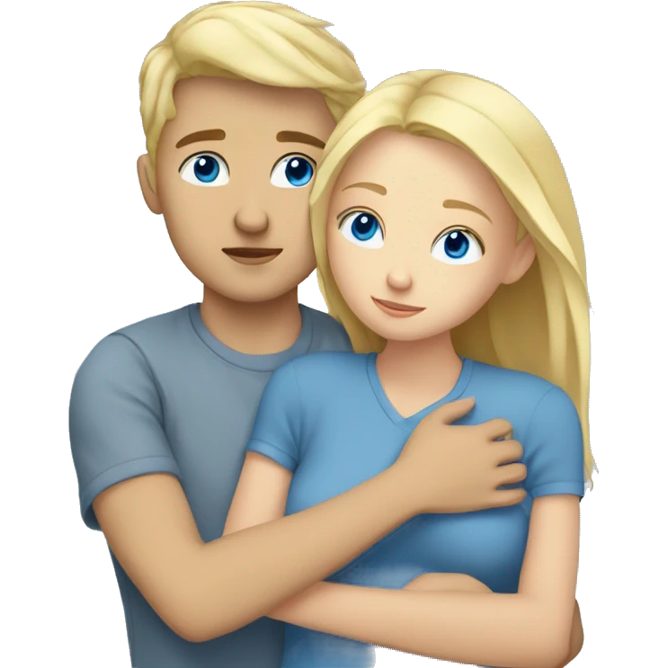 blonde girl cuddling with blonde boy blue eyed- bed emoji
