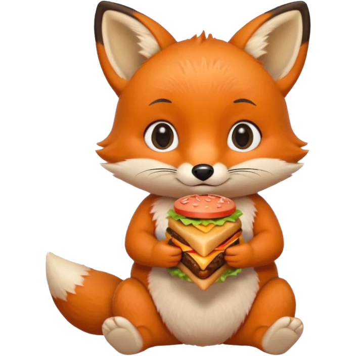 a sitting baby fox with a burger emoji