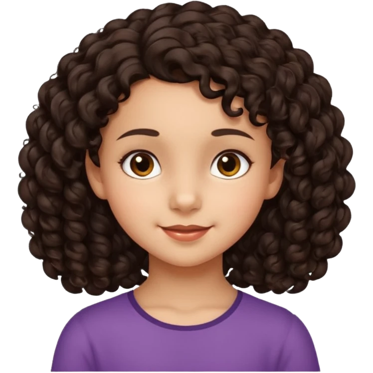 10 year old girl, morena, dark brown curly hair, smirking expression, face in profile emoji