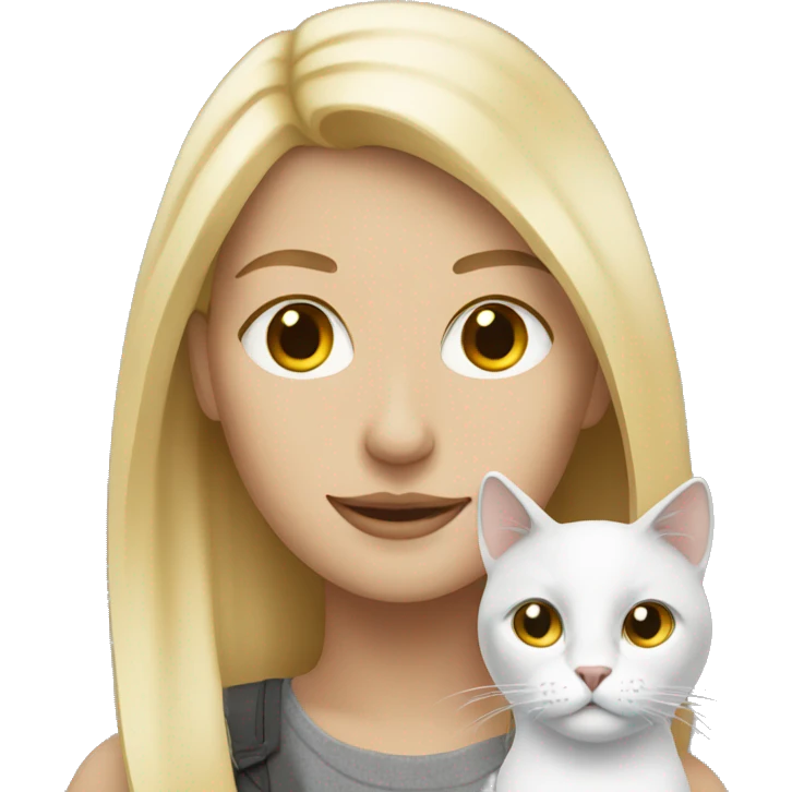 blonde woman with white grey cat emoji