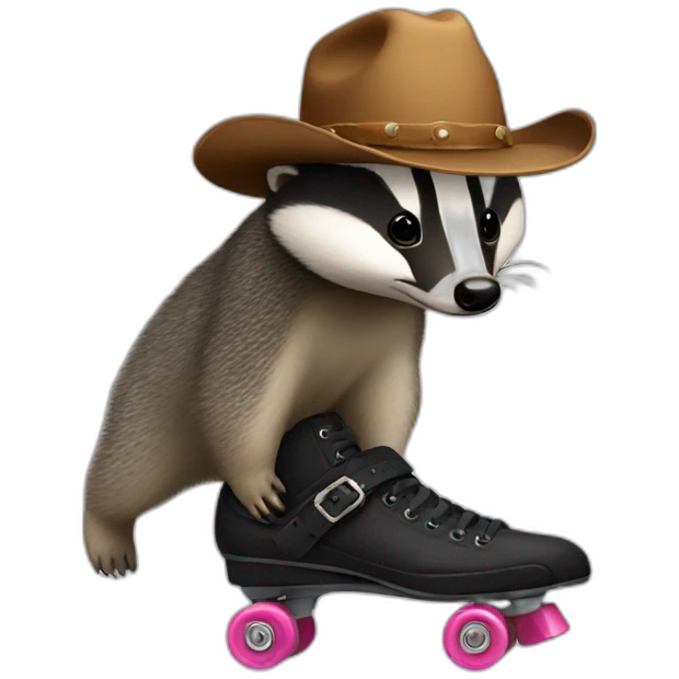 Badger with a cowboy hat rollerskating emoji