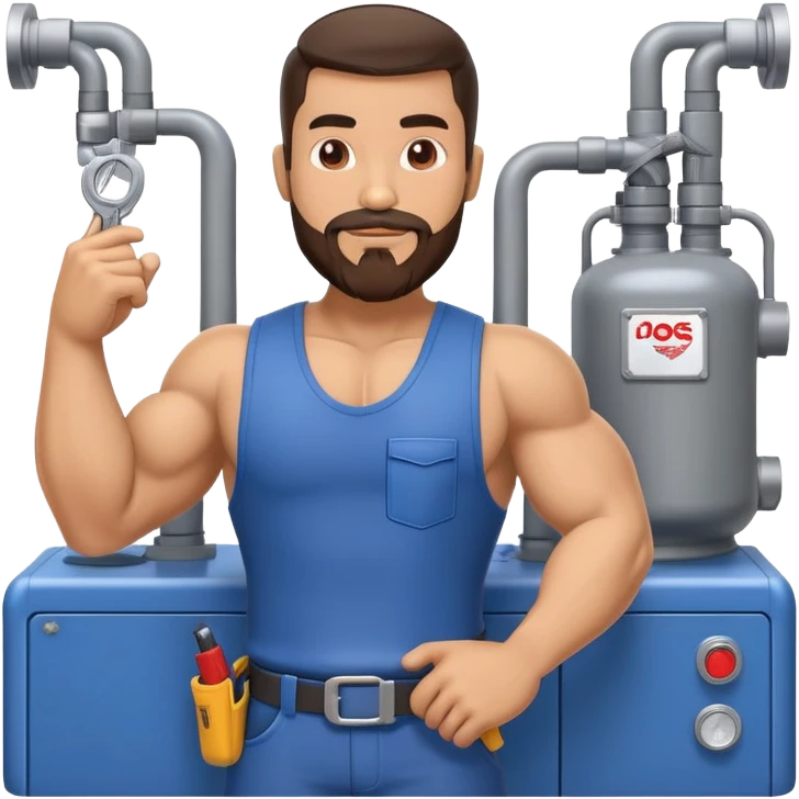 Hispanic HVAC technician with goatee beard as an action figure logo emoji