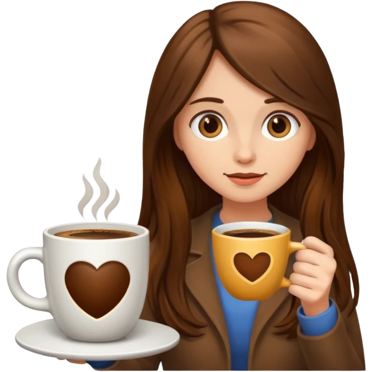 Brown long haired girl with cup of coffee emoji