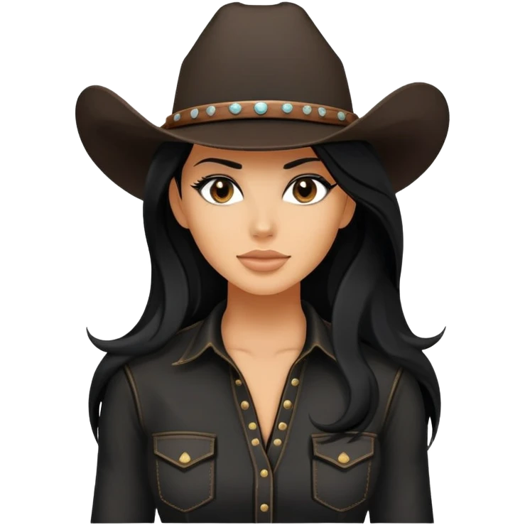 hot tanned woman with long black hair cowgirl style wearing black outfit emoji