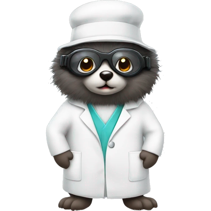 A cute fuzzy mole wearing a labcoat and goggles emoji
