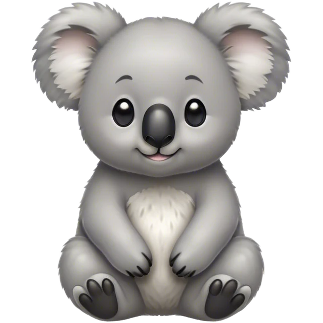 Cinematic Cute Koala Portrait Emoji, Head tilted playfully and inquisitively, featuring a fluffy grey fur with perky, rounded ears and a charming black nose, round, sparkling eyes filled with gentle curiosity, Simplified yet irresistibly adorable features, highly detailed, glowing with a warm, friendly glow, high shine, affectionate and cuddly, stylized with a touch of eucalyptus whimsy, bright and endearing, soft glowing outline, capturing the essence of a mischievous yet loving koala, so playful it feels like it could snuggle out of the screen into your arms! emoji