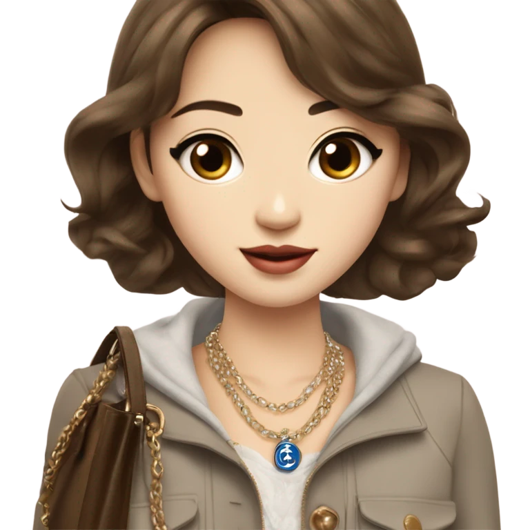 Realistic brown hair blue eyes Chanel Asian Girl with Birkin bag and Chanel necklace emoji