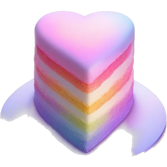 Iridescent gradient hue heart shaped cake with piping emoji