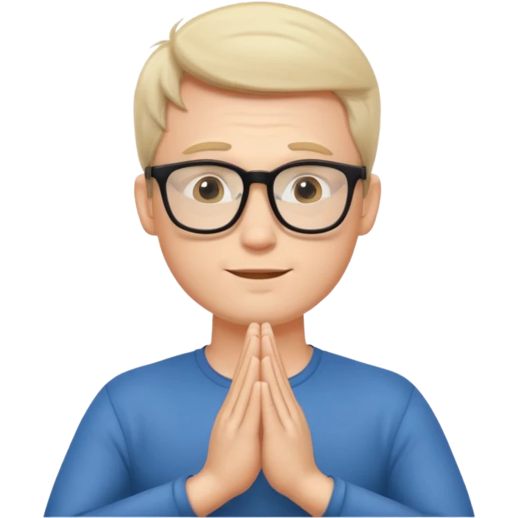 A white Man doing namaste with wearing specs emoji