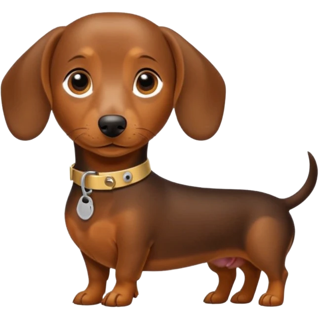 Dachshund dog with collar name tag that says DeSean emoji