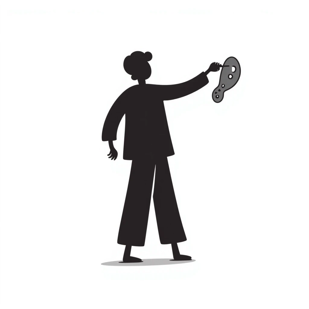 A paintbrush morphing into a metal human figure silhouette, representing artistic identity emoji