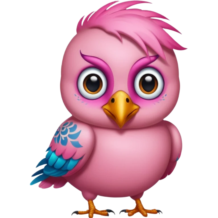 pink bird with piercings and tattooes two eyes emoji
