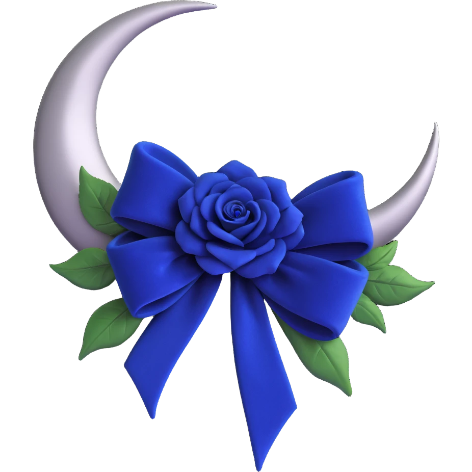 gothic bow, deep sapphire velvet, silver crescent moon, black rose center, rich and gothic emoji