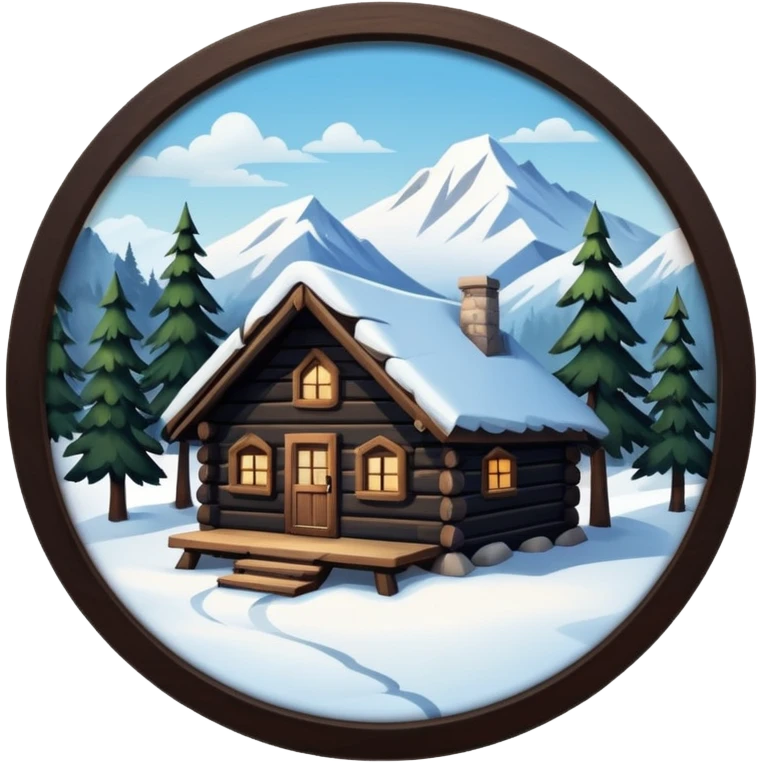 Snowy little cabin mountain woods emoji