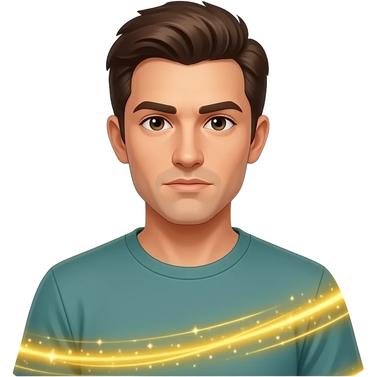 A informal man, glowing magical flow, a floating Facebook logo on the around, looking at viewer with serious. Text on below: 'What's your topic, Ms. ?'. Shimmering gold energy, flat vector style, sharp edges emoji