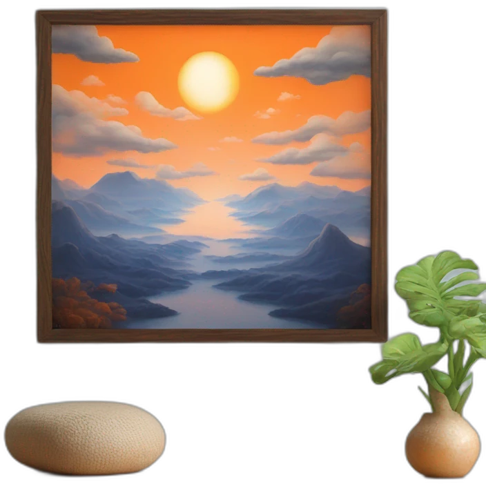 dreamland picture painting orange in wood frame  emoji
