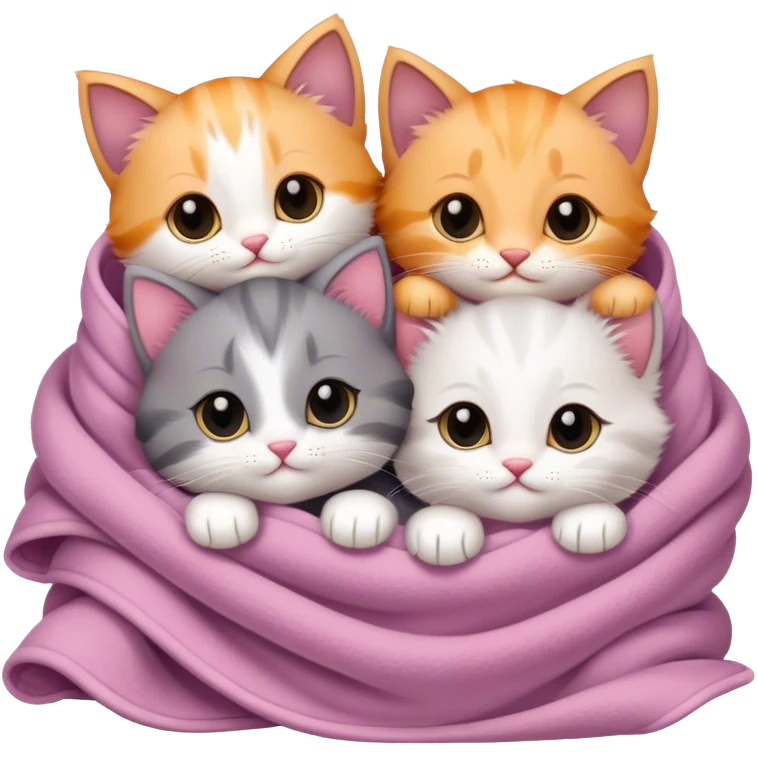 Disney-style cute kittens cozy in blankets emoji