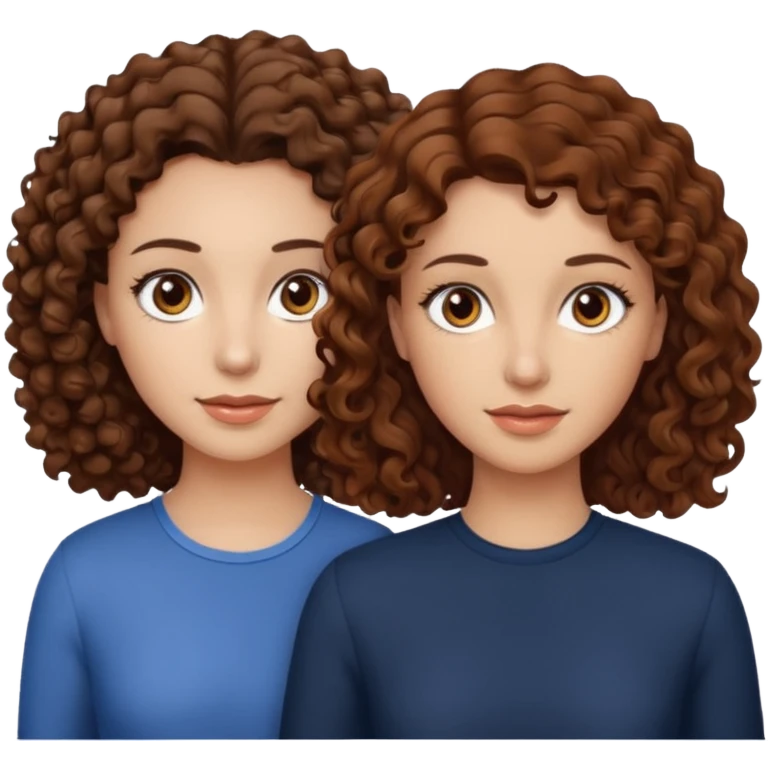 A woman with brown curly hair and brown eyes next to a woman with a slightly lighter shade of brown hair but the same brown eyes emoji