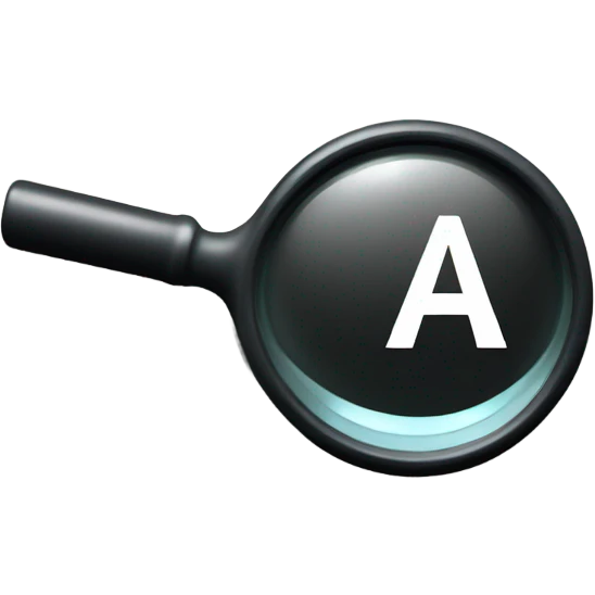 a magnifying glass. Inside the circular lens a pixelated letter 'A' emoji